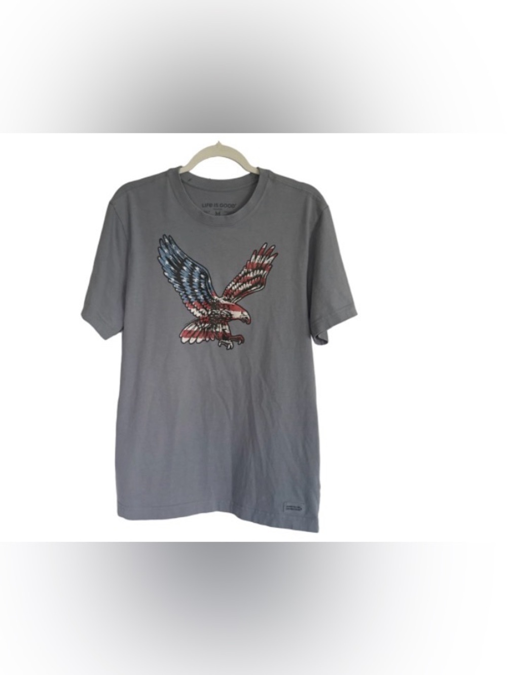 Life Is Good Gray Tee with Red, White & Blue Eagle Graphic